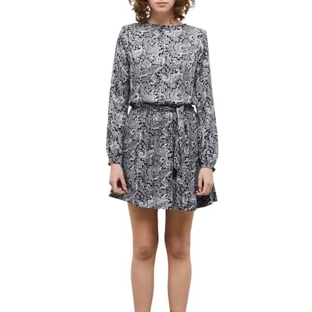 The Kooples Black and White Tie Front Paisley Dress